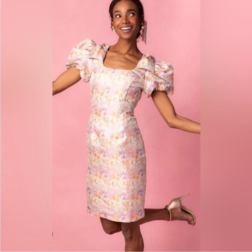 Ivy City Co Floral Puff Sleeve Mini Dress - Pink and Cream